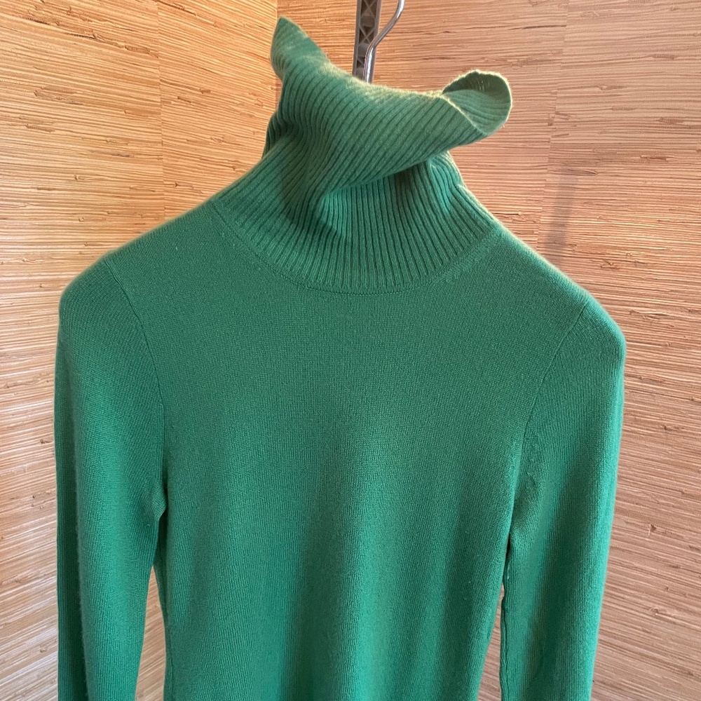 J. Crew Green Cashmere Turtleneck Sweater